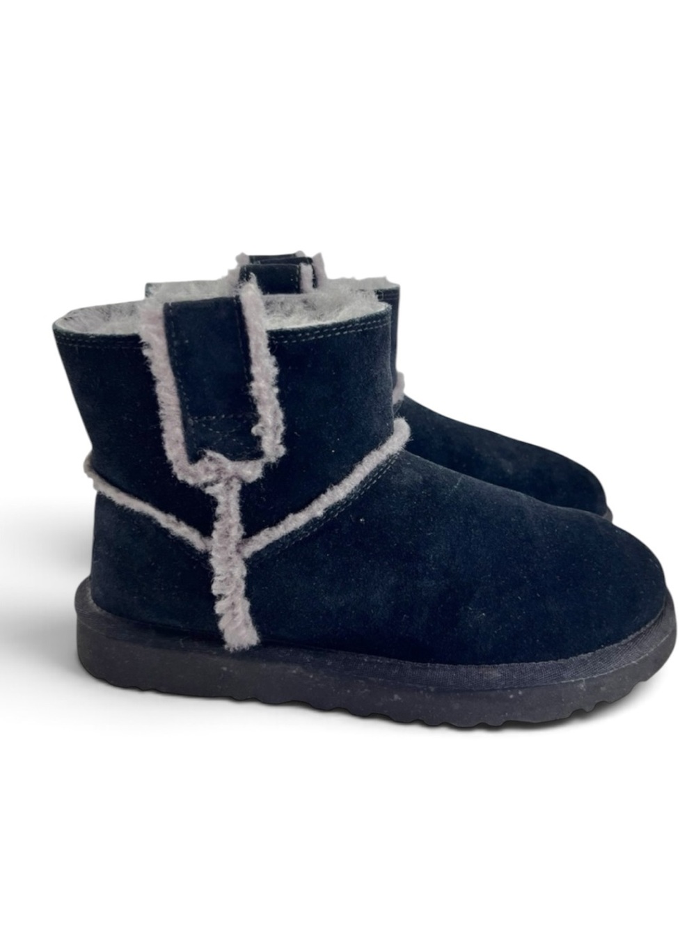UGG Women's Classic Mini Spill Seam Shearling Boot Black Suede Sheepskin